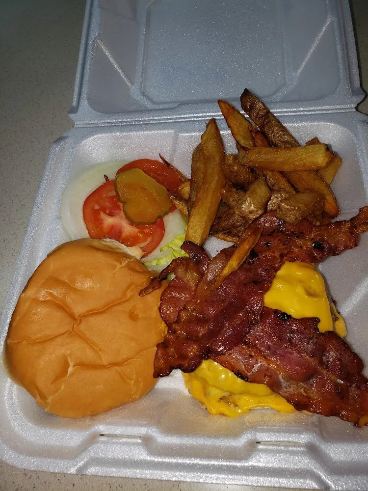 Deluxe Double Bacon Cheeseburger and Hand Cut Fries